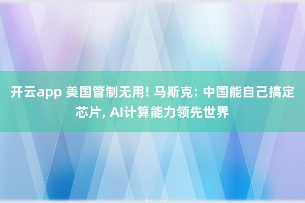 开云app 美国管制无用! 马斯克: 中国能自己搞定芯片， AI计算能力领先世界